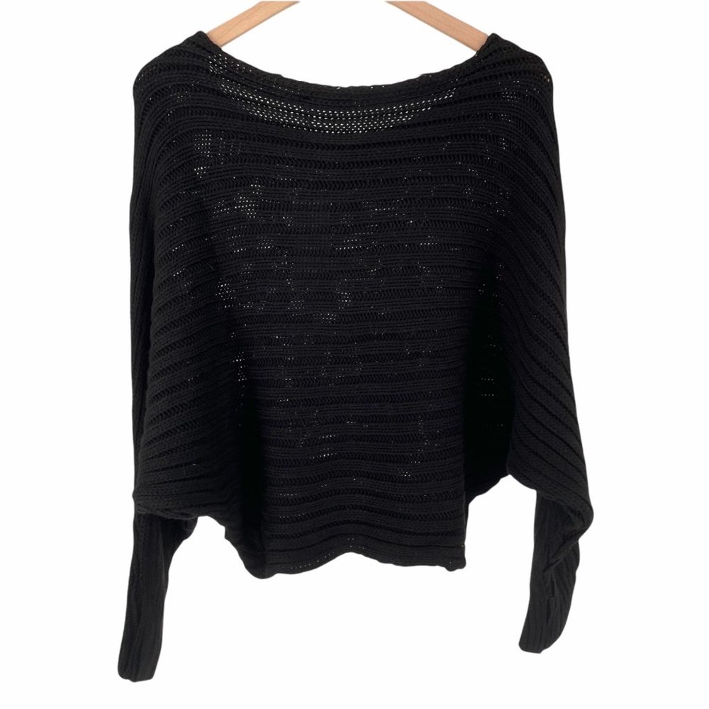 Fame Istanbul black cropped boatneck chunky knit relaxed dolman sweater one size - Picture 2 of 12